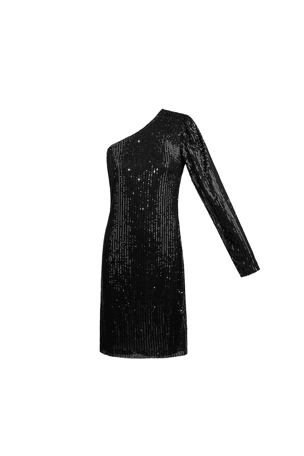 Polyester One-Shoulder Mini Dress Sequin Design