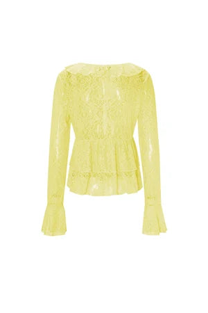 Woven Lace Women's Long Sleeve Top Elegant Ruffle Detail
