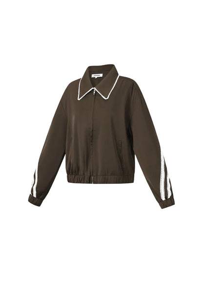 Woven Polyester Fiber Women's Jacket Sporty Color Clash 2-piece Set