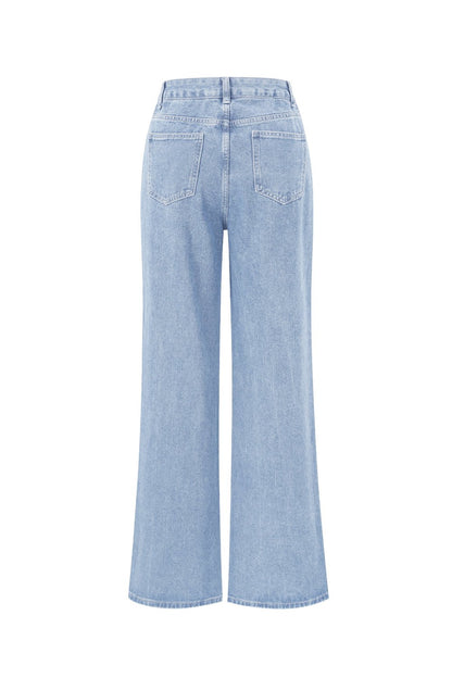 Cotton Woven Women's Straight Leg Denim Pants Heart Embroidery Casual