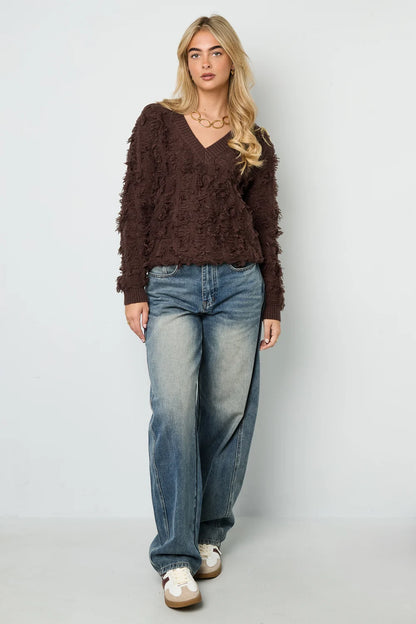 V sweater with fringes