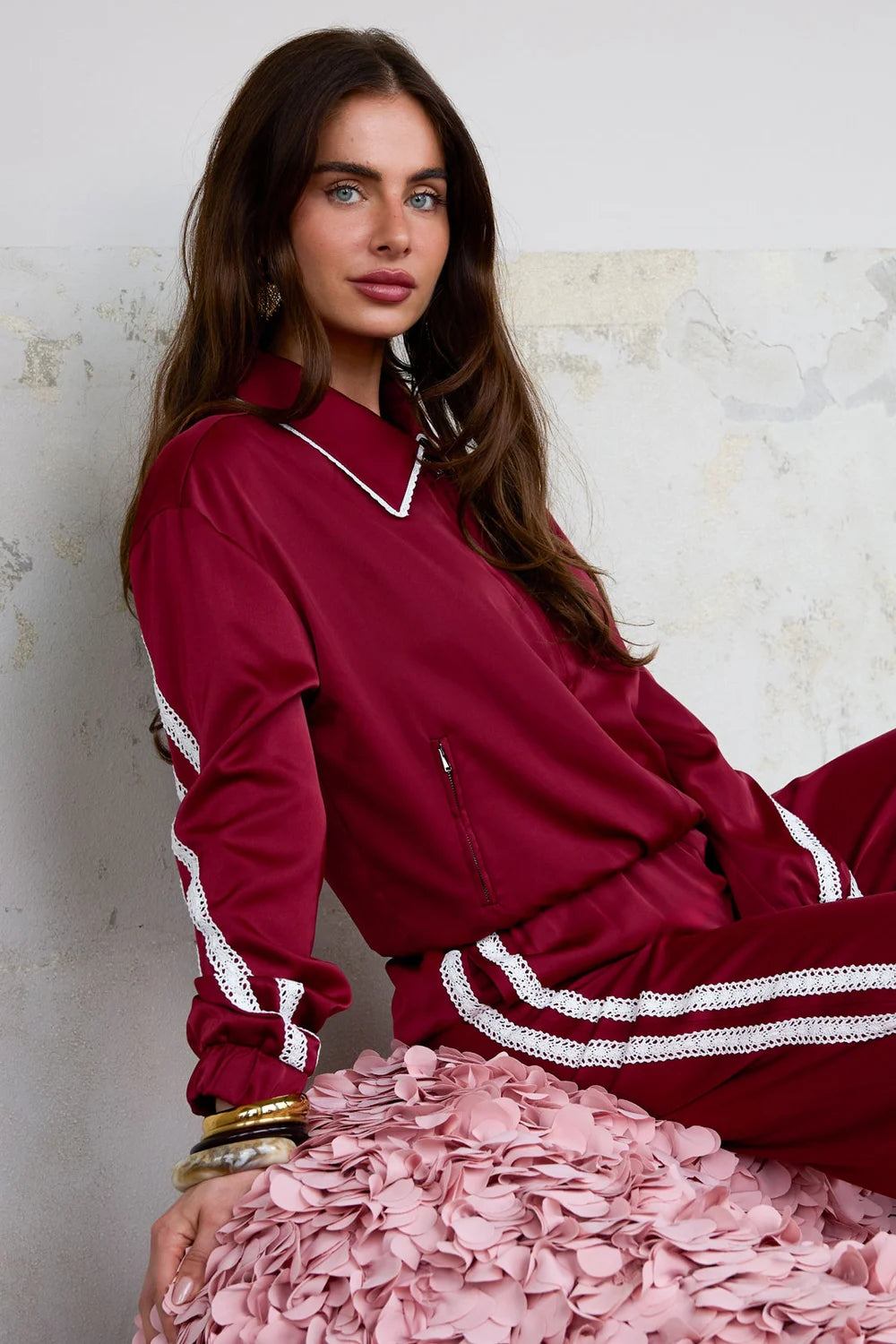 Woven Polyester Fiber Women's Jacket Sporty Color Clash 2-piece Set