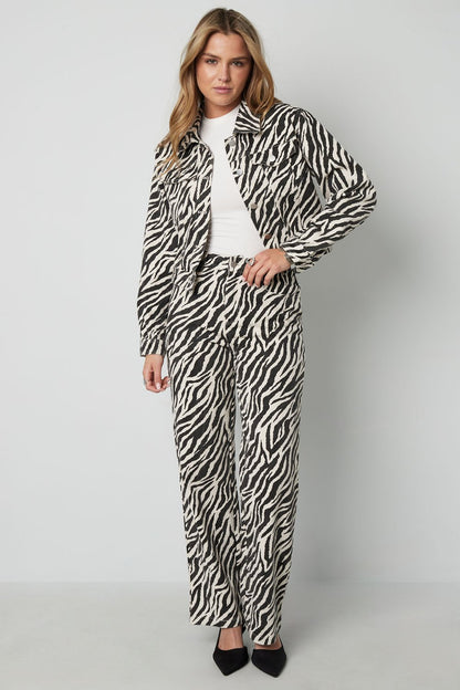 Woven Cotton Women's Straight Leg Pants Casual Zebra Stripes