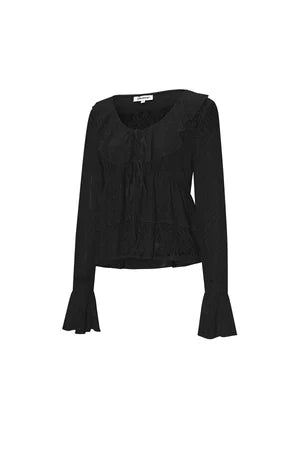 Woven Lace Women's Long Sleeve Top Elegant Ruffle Detail