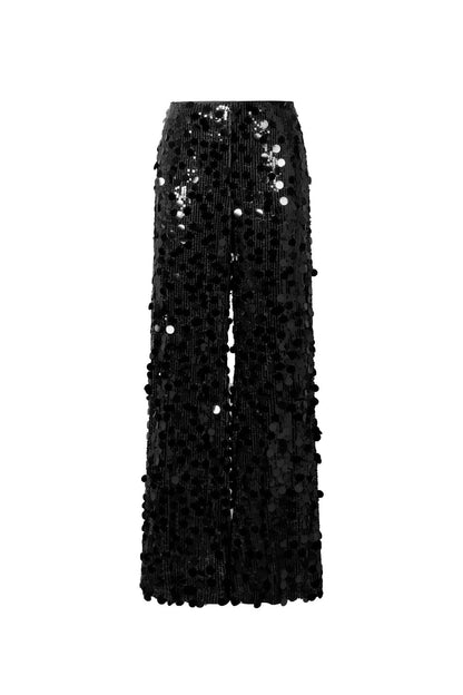 Woven Polyester Fiber Women's Straight Leg Pants Sequins Elegant
