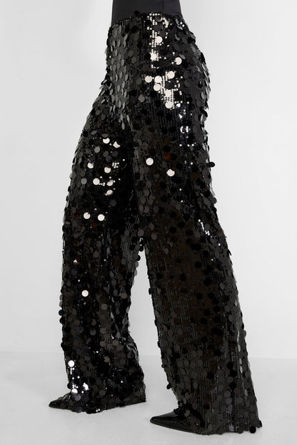 Woven Polyester Fiber Women's Straight Leg Pants Sequins Elegant