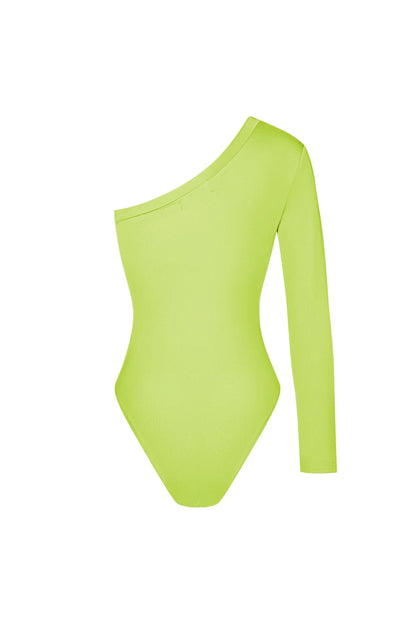 Polyester Women's One-Shoulder Bodysuit Asymmetric Design