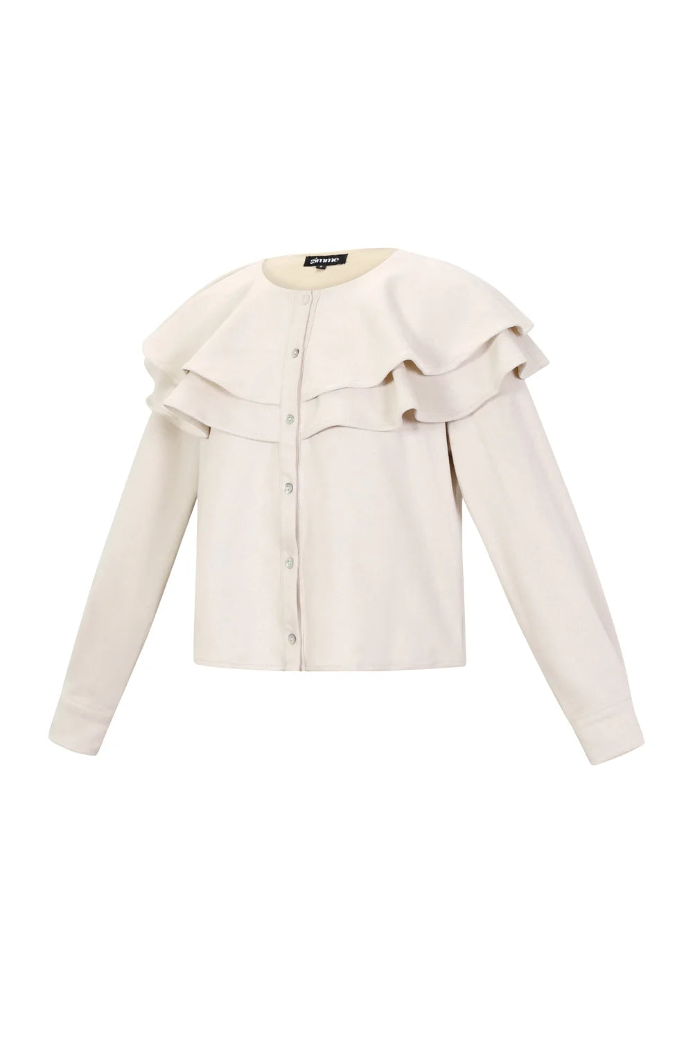 Woven Polyester Fiber Women's Blouse Elegant Ruffle Trim