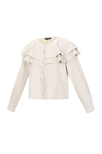 Woven Polyester Fiber Women's Blouse Elegant Ruffle Trim