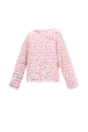 Woven Polyester Fiber Women's Long Sleeve Top Elegant Sequins