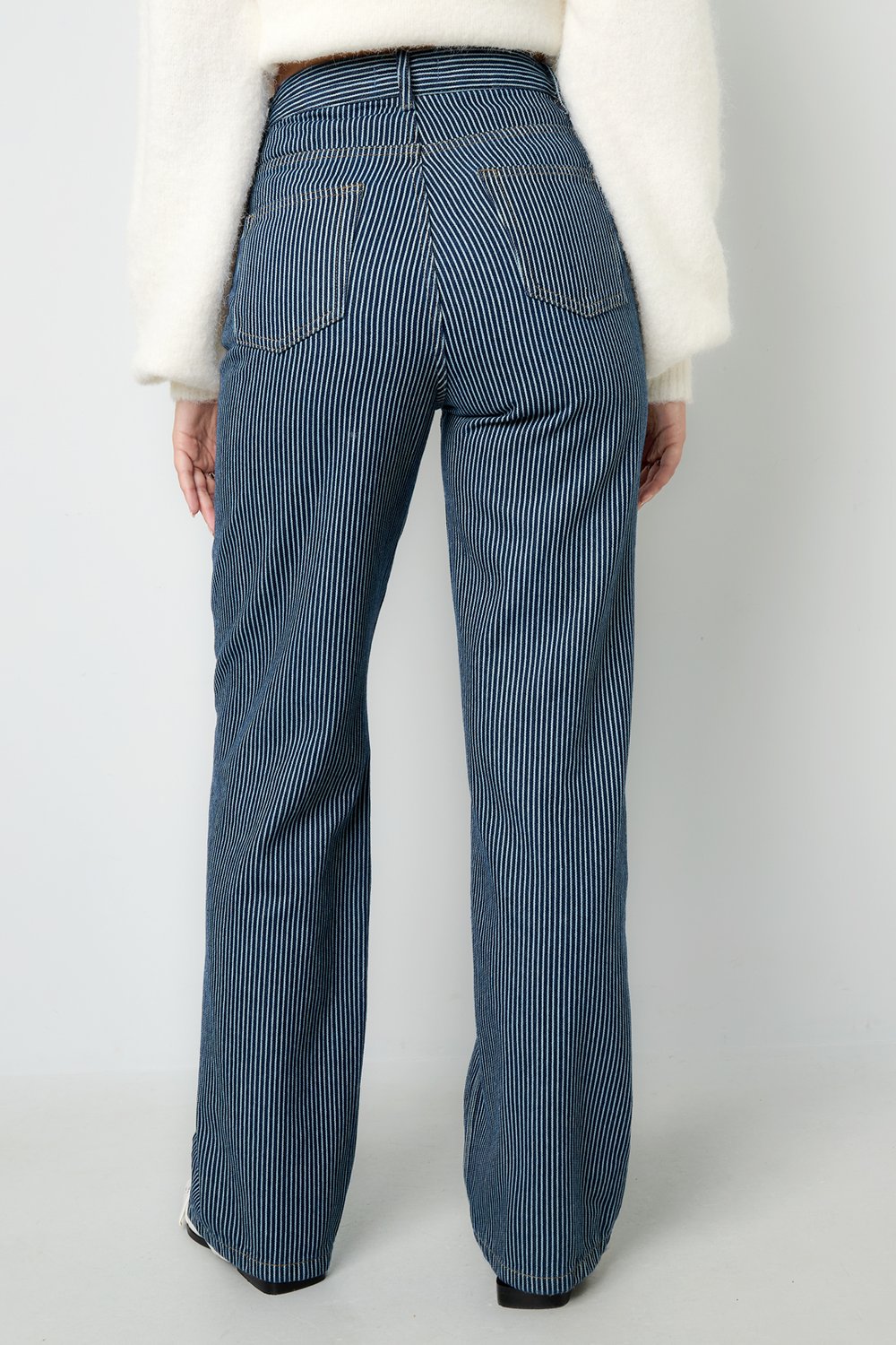 Woven Cotton Women's Straight Leg Pants Casual Stripes