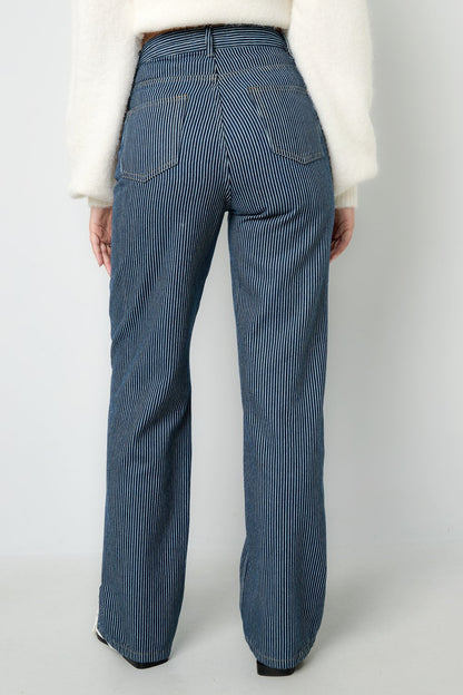 Woven Cotton Women's Straight Leg Pants Casual Stripes