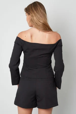 Polyester Women's Off-Shoulder Long Sleeve Top Buttoned Front Design