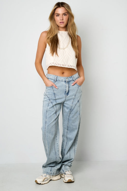 Cotton Blend Denim Pants Casual Straight Light Indigo