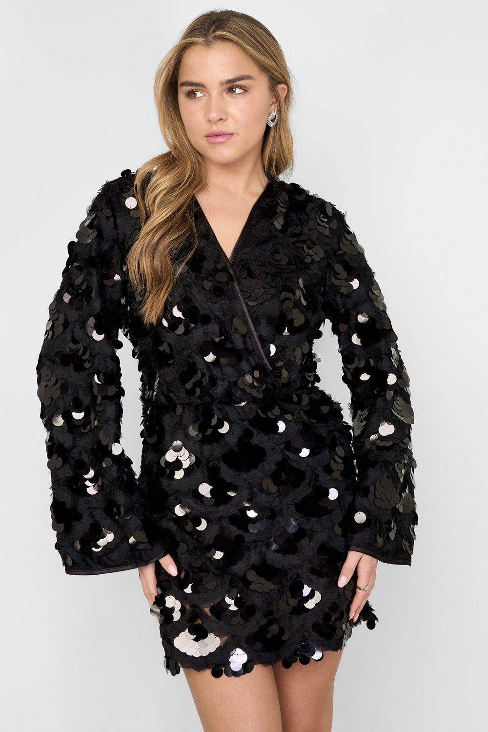 Woven Polyester Fiber Women's Mini Dress Elegant Sequins