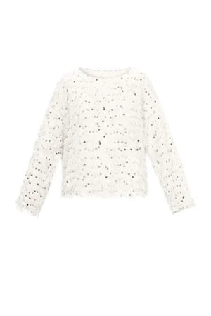 Woven Polyester Fiber Women's Long Sleeve Top Elegant Sequins