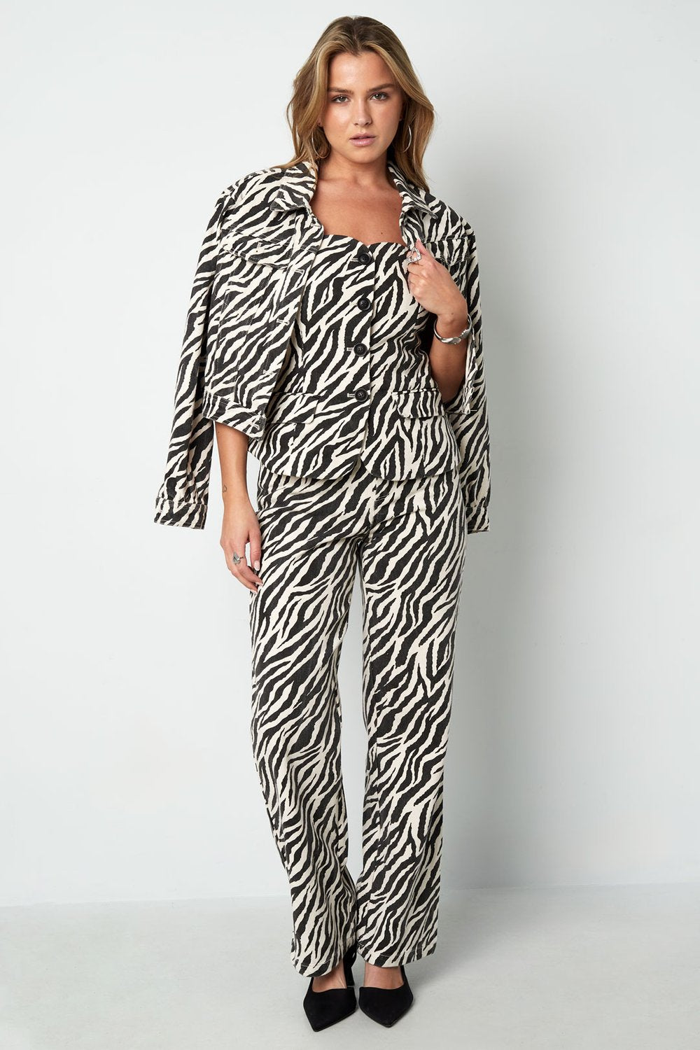 Woven Cotton Women's Straight Leg Pants Casual Zebra Stripes
