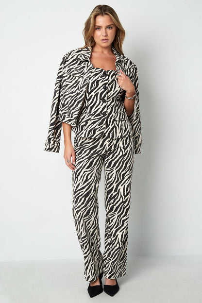 Woven Cotton Women's Straight Leg Pants Casual Zebra Stripes