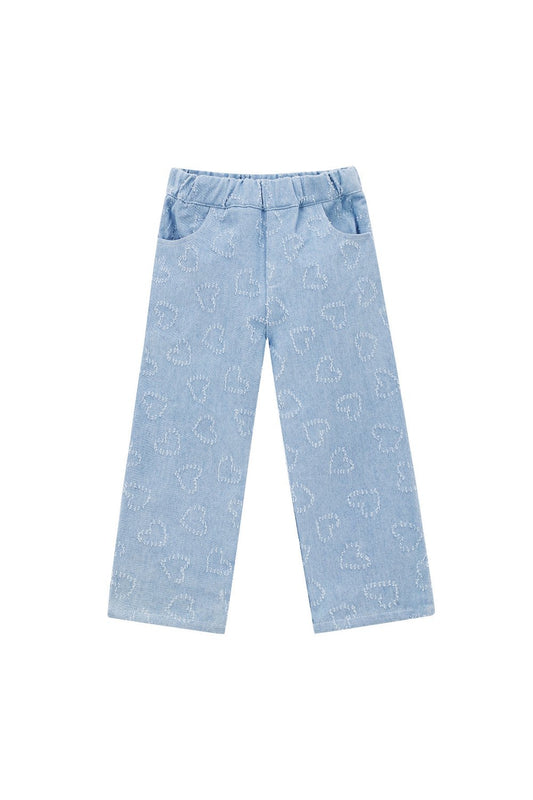 Cotton Denim Women's Straight Leg Pants Casual Light Blue