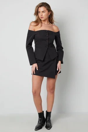 Polyester Women's Off-Shoulder Long Sleeve Top Buttoned Front Design