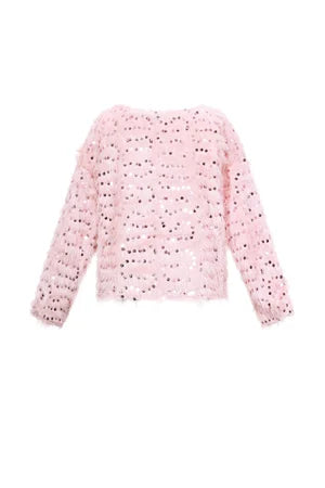 Woven Polyester Fiber Women's Long Sleeve Top Elegant Sequins