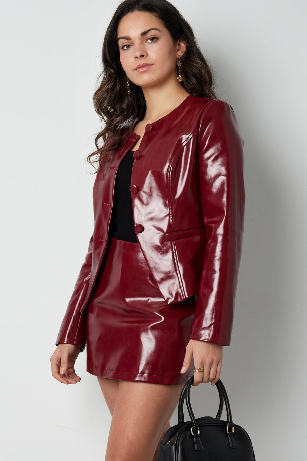 PU Woven Mini Skirt Casual Solid Color
