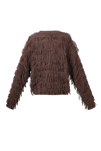 Knitted sweater with fringes