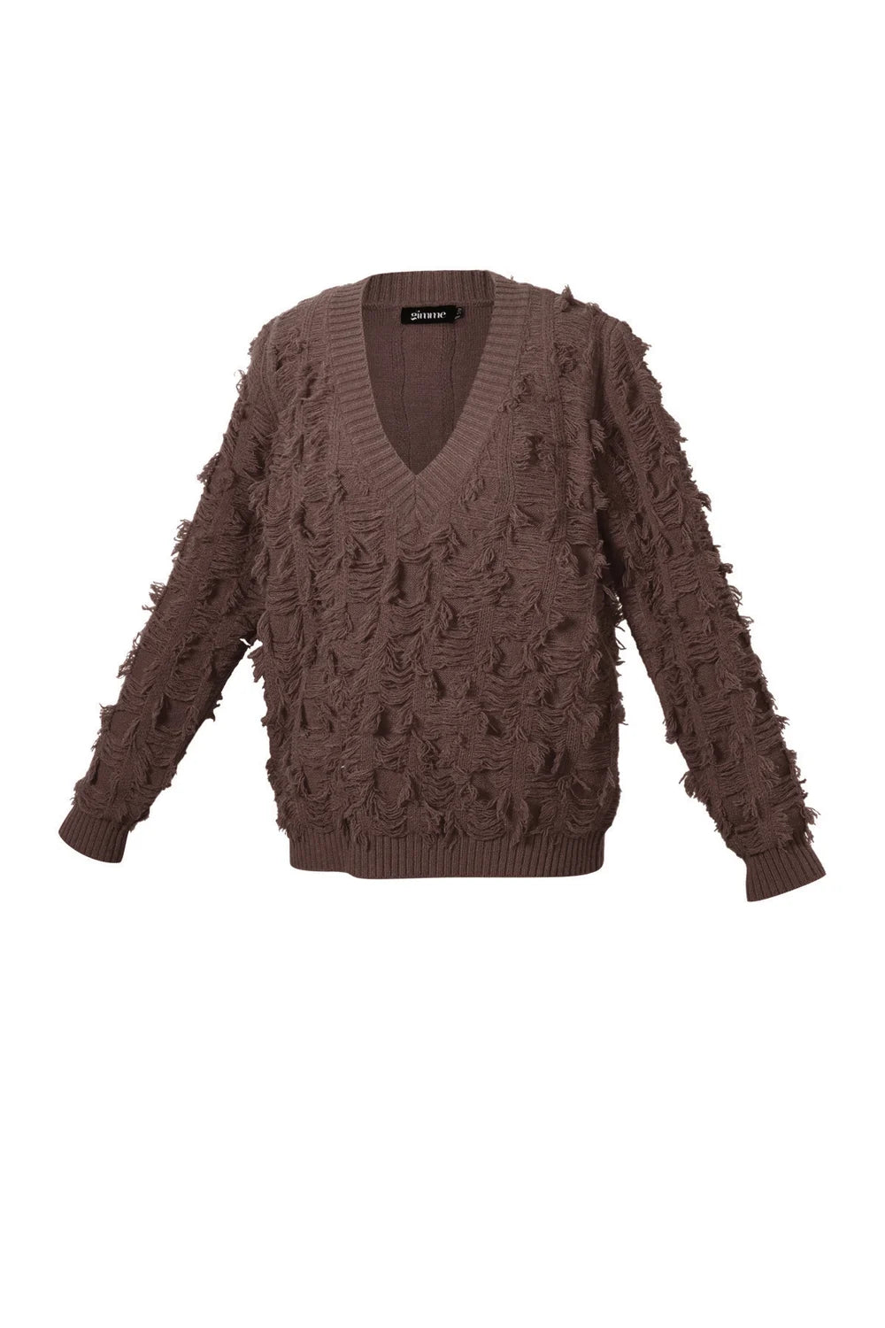 V sweater with fringes