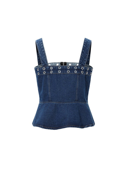 Eyelet Statement Denim Top