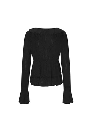 Woven Lace Women's Long Sleeve Top Elegant Ruffle Detail