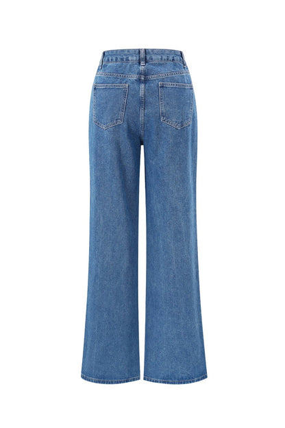 Cotton Woven Women's Straight Leg Denim Pants Heart Embroidery Casual