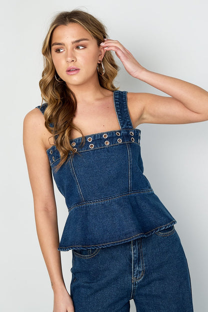 Eyelet Statement Denim Top