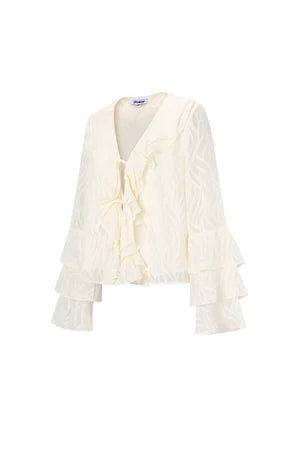 Woven Polyester Fiber Women's Long Sleeve Tops Elegant Botanical