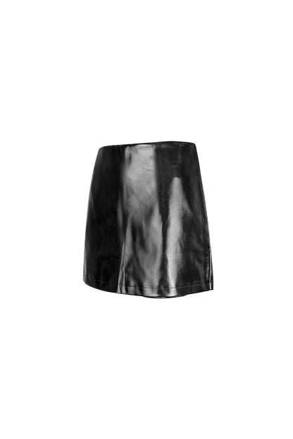 PU Woven Mini Skirt Casual Solid Color