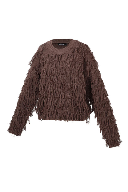 Knitted sweater with fringes