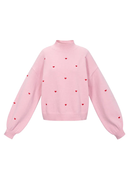 Knitted sweater with hearts