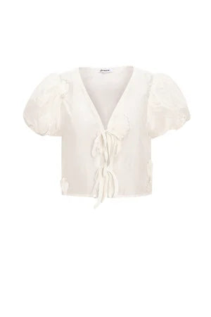Organic Cotton Woven Women's Short Sleeve Top Bohemian Floral Print Bow