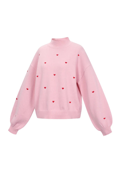 Knitted sweater with hearts