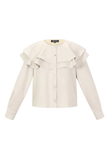 Woven Polyester Fiber Women's Blouse Elegant Ruffle Trim