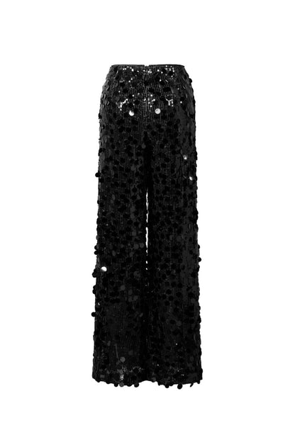 Woven Polyester Fiber Women's Straight Leg Pants Sequins Elegant