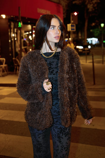 Woven Polyester Fiber Women's Jacket Elegant Solid Color Fall/Winter
