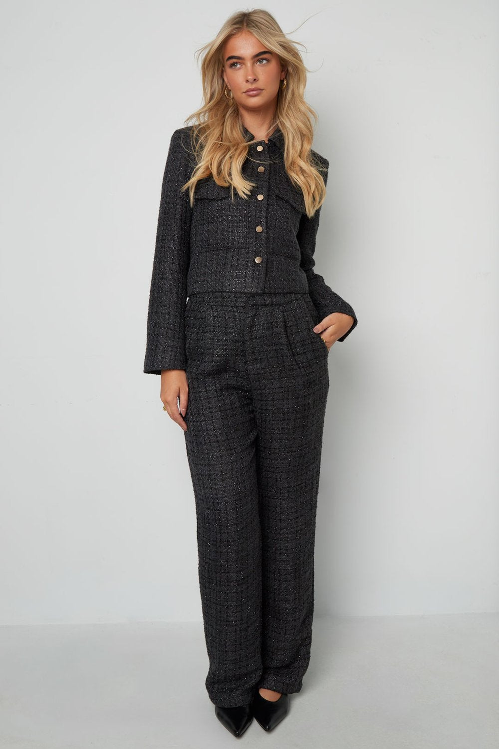 Woven Polyester Fiber Women's Straight Pants Elegant Checkered Fall/Winter