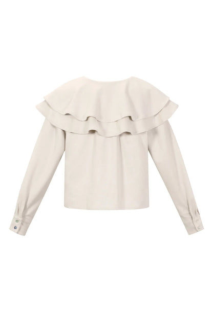 Woven Polyester Fiber Women's Blouse Elegant Ruffle Trim