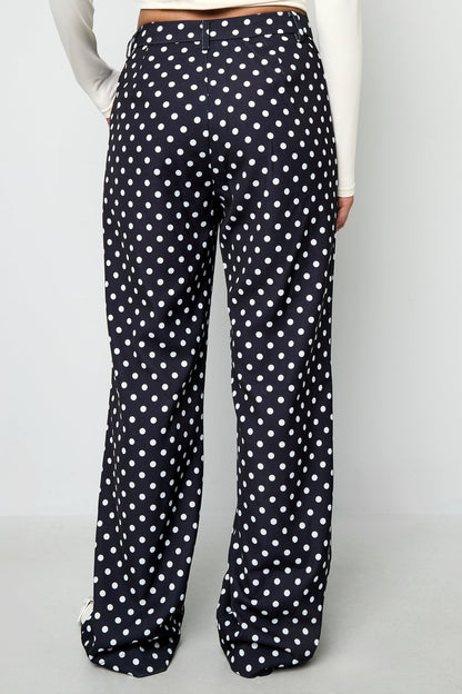 Woven Polyester Fiber Women's Straight Pants Elegant Polka Dots