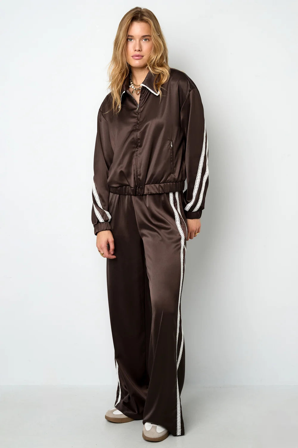 Woven Polyester Fiber Women's Jacket Sporty Color Clash 2-piece Set