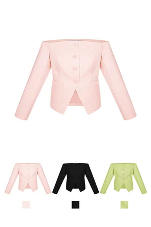 Polyester Women's Off-Shoulder Long Sleeve Top Buttoned Front Design