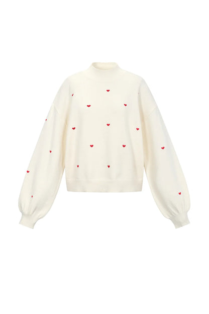 Knitted sweater with hearts