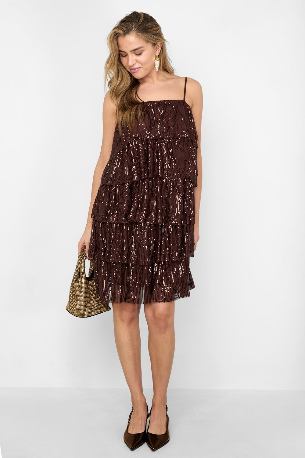 Woven Polyester Fiber Women's Mini Dress Elegant Sequins
