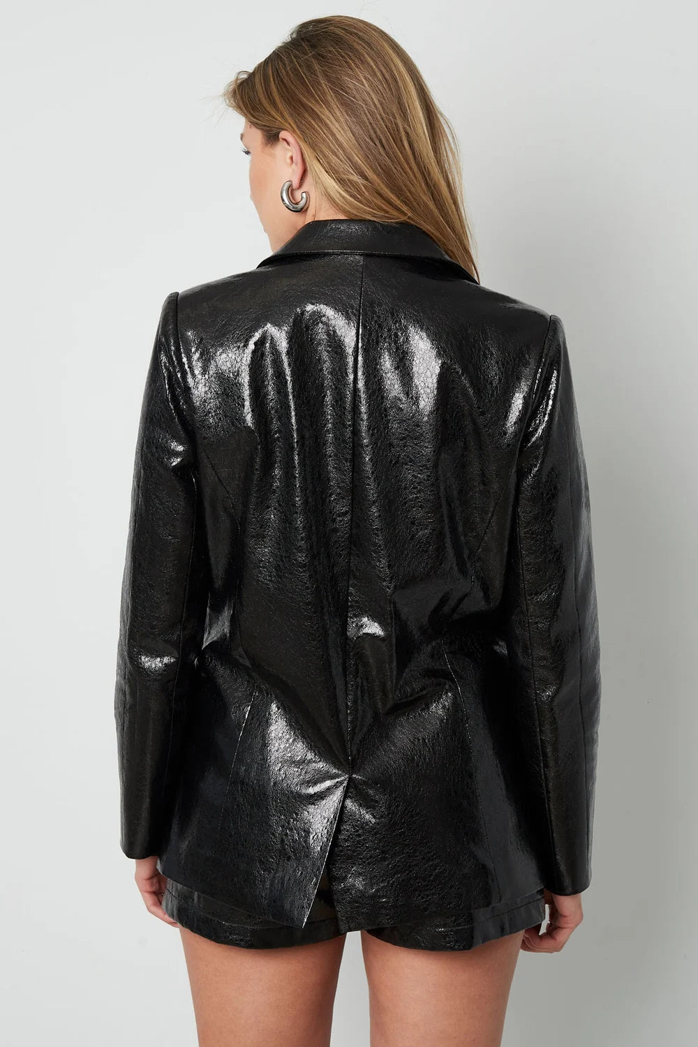 PU Leather Women's Blazer Set Shiny Finish