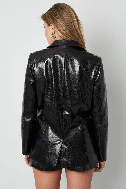 PU Leather Women's Blazer Set Shiny Finish